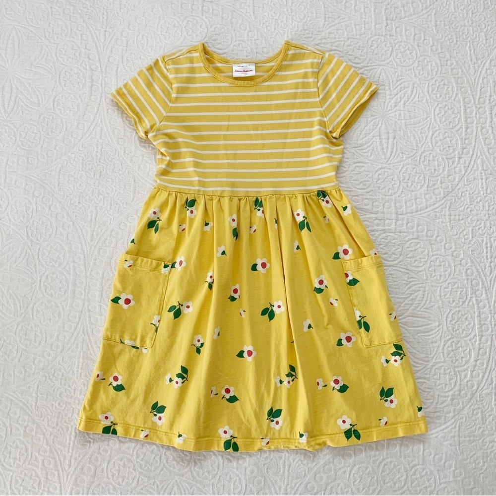 Hanna Andersson Short-Sleeve Play Dress,‎ Yellow Stripe Floral